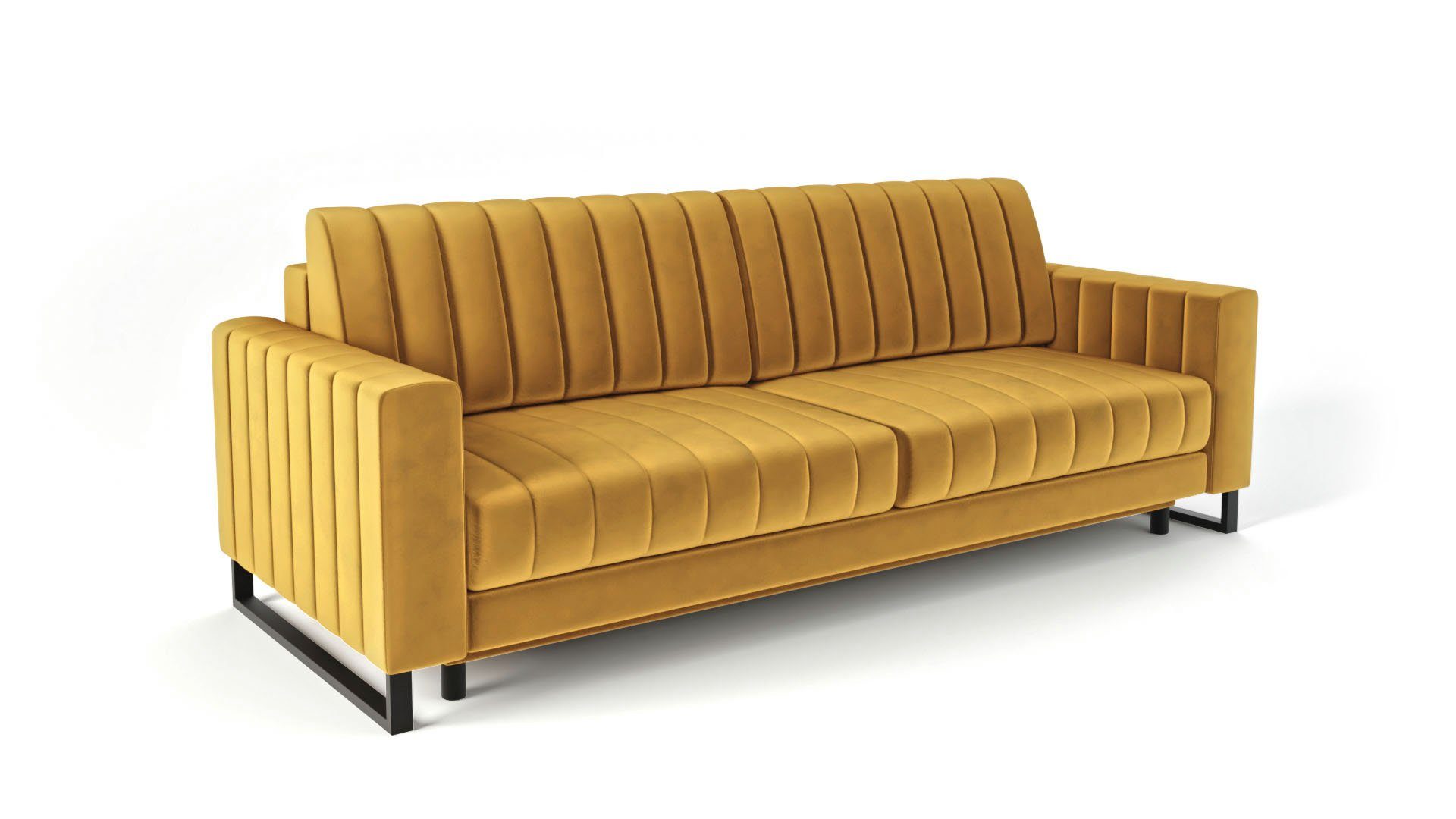 Elegantes Sofa modernes - Siblo mit Sofa 3-Sitzer Schlaffunktion 3 3-Sitzer Sofa Dreisitzer - - Gelb Mono Bettzeugbehälter