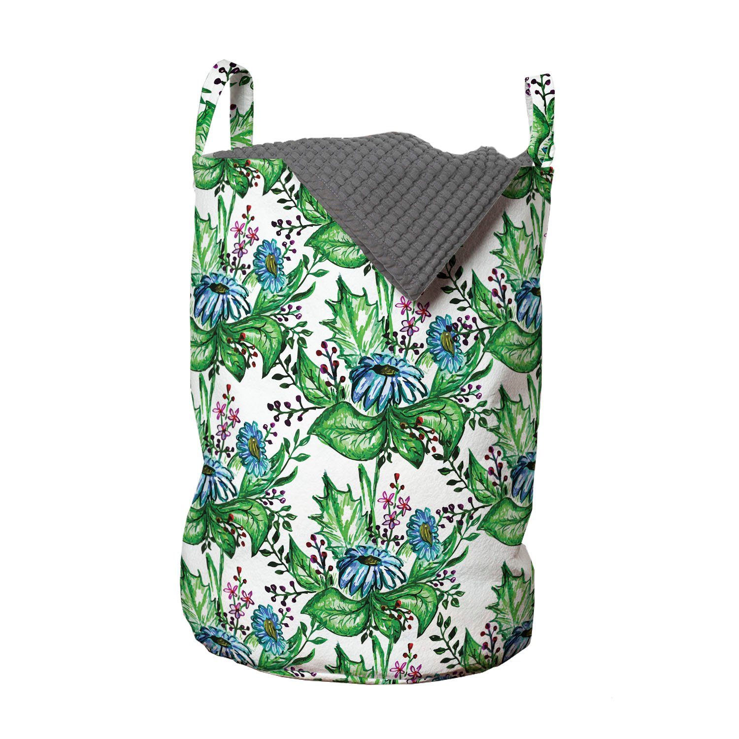 Abakuhaus Wäschesäckchen Wäschekorb mit Griffen Kordelzugverschluss für Waschsalons, Blumen Handgemalte Frühlings-Blumen