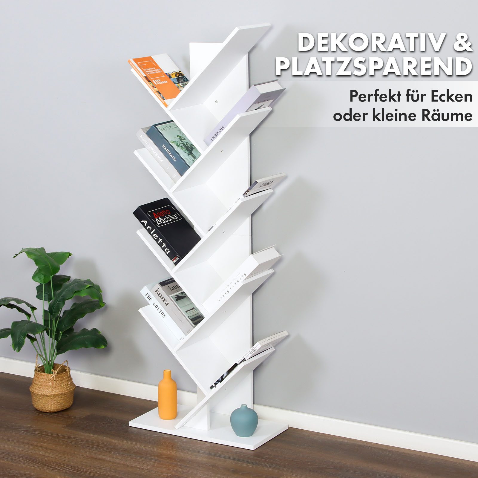 Floordirekt Bücherregal Louisiana, Baumförmiges Standregal aus Holz, mit Kippsicherung, 9 Etagen 1-tlg., 50 x 25 x 141,5 cm für Bücher, Zeitschriften, CDs, Videospiele & Deko