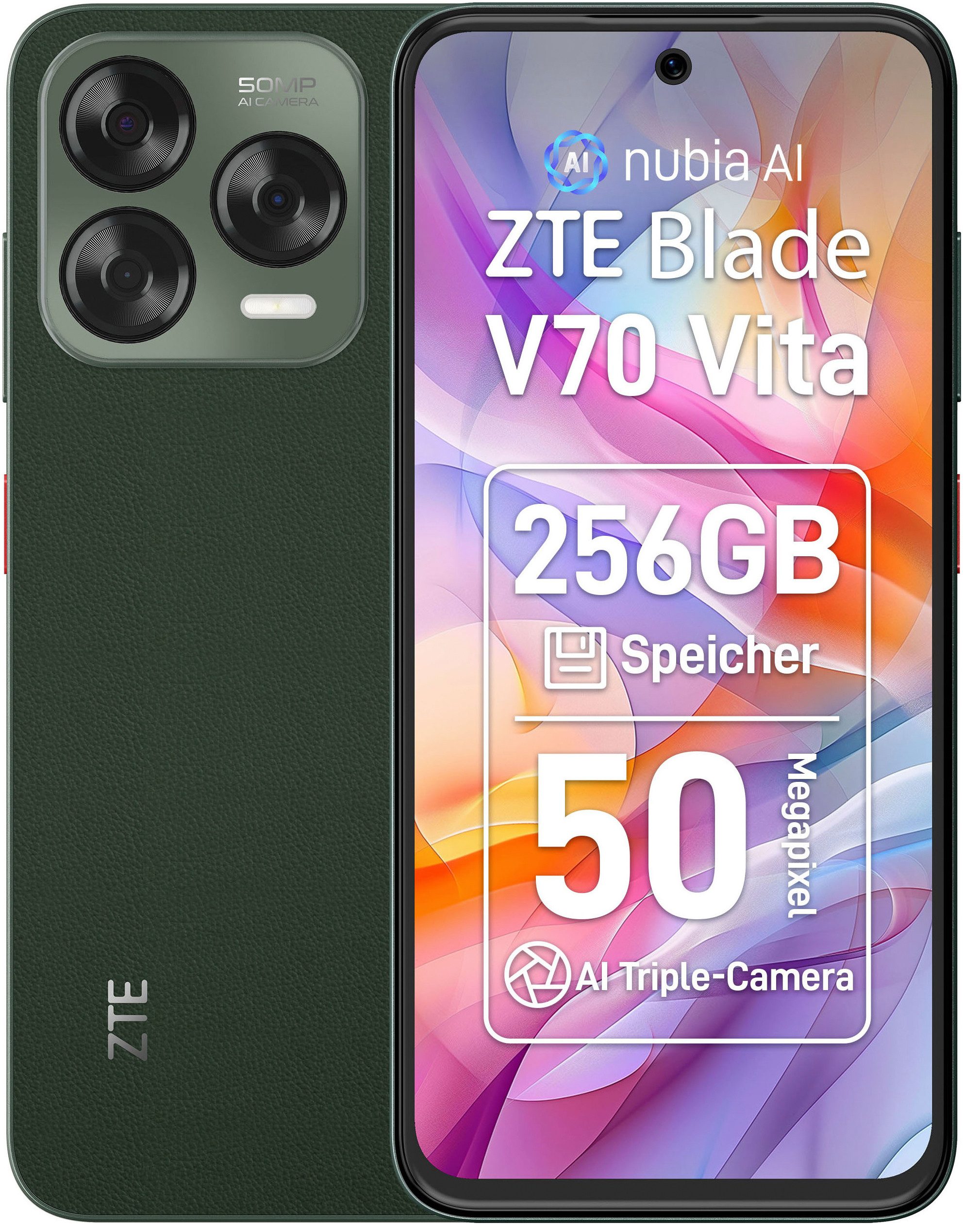 ZTE Blade V70 Vita Smartphone (17,02 cm/6,7 Zoll, 256 GB Speicherplatz, 50 MP Kamera) grün