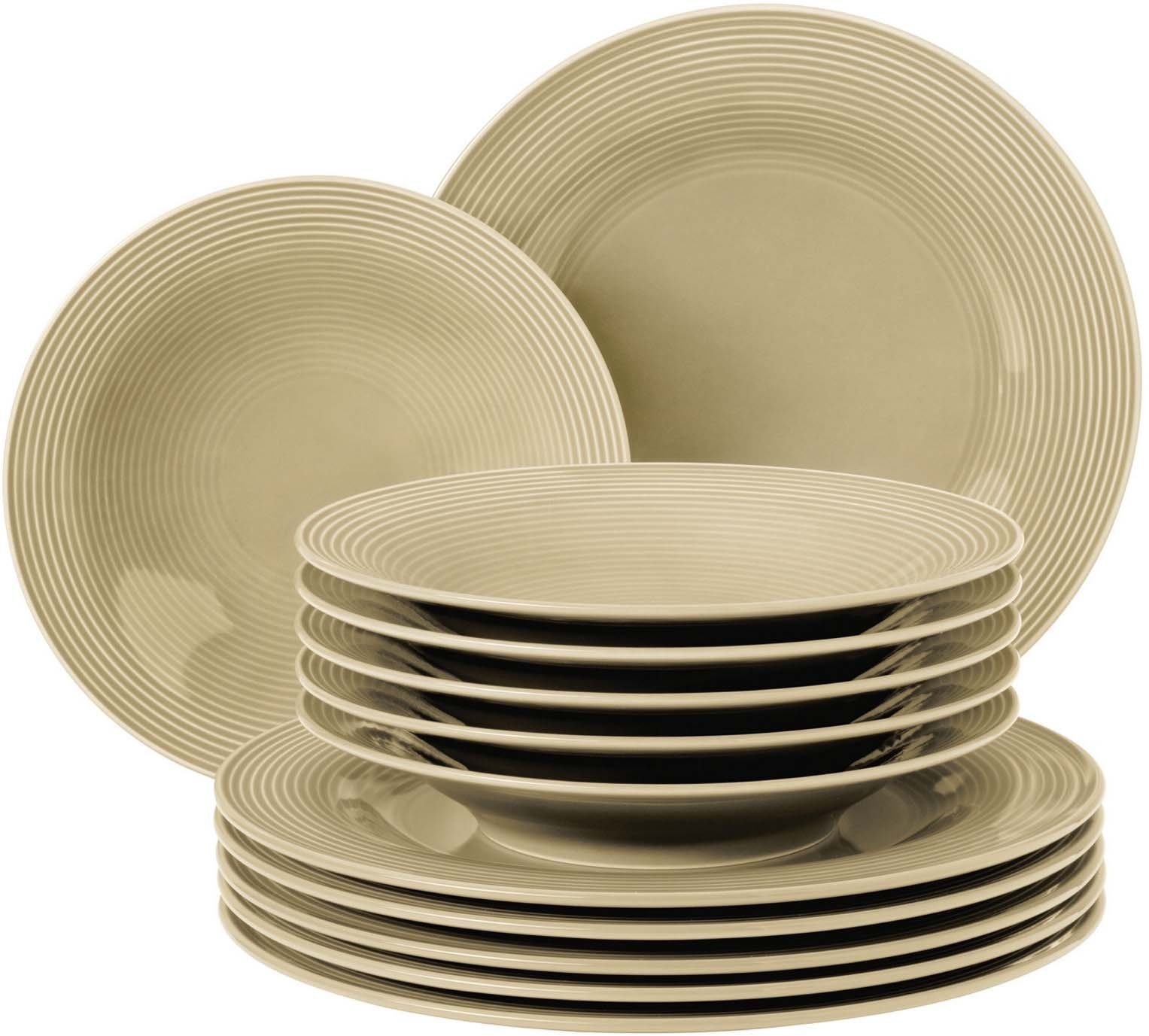 Porzellan, Seltmann Teller sandbeige Tafelservice Germany, 12 Personen, Farbglasur, Teile, Made 6 Weiden Geschirr-Set in wunderschöne für (12-tlg), Set, Personen Beat 6