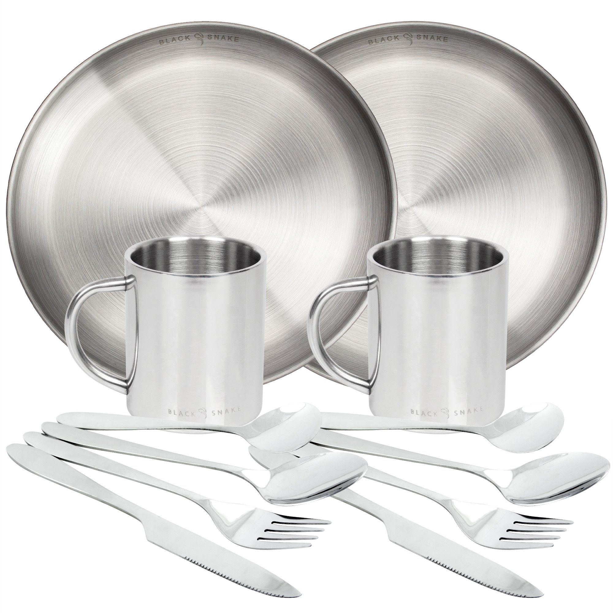 Geschirr-Set flacher Camping Teller mit Besteck und Tasse