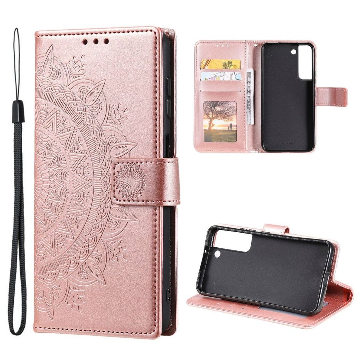 CoverKingz Handyhülle Hülle für Samsung Galaxy S22 5G Handyhülle Flip Case Cover Etui 15,2 cm (6 Zoll), Klapphülle Schutzhülle mit Kartenfach Schutztasche Motiv Mandala