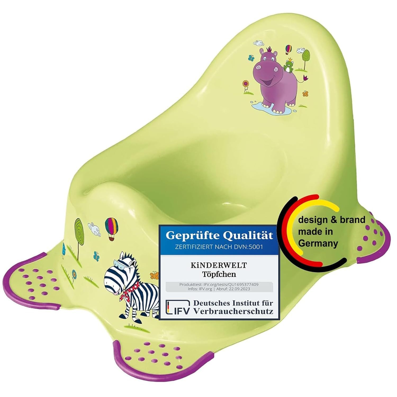 KiNDERWELT Горшки Горшки Hippo gruen für Babys und Kinder stabiler Babytopf mit Anti-R