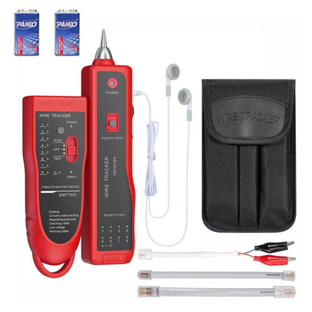 XERSEK Leitungsortungsgerät Multifunktional Kabeltester Kabelfinder Kabelsucher Werkzeug Set, Leitungssucher für Netzwerk und Telefoninstallation, LED Anzeige, inkl. 2x 9V Batterien, für RJ45 /RJ11/LAN