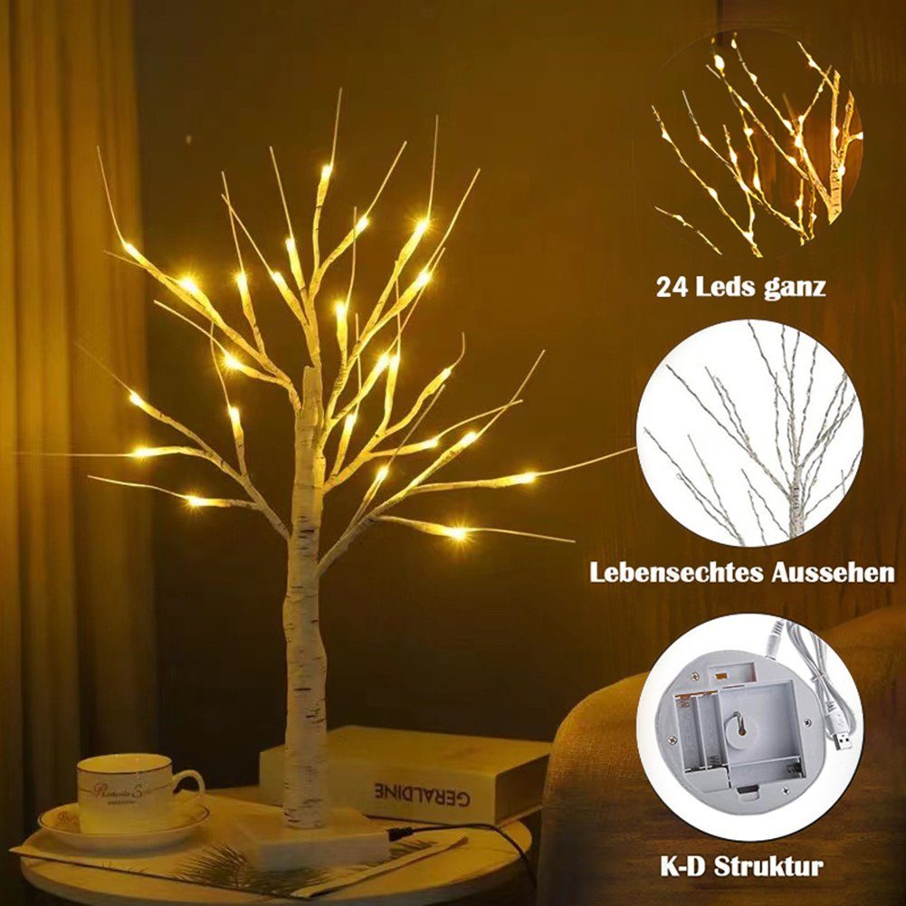 Oneid Warmweißer LED Baum Lichterbaum,45cm,Batteriebetrieb USB 24 LED und Dekoratives