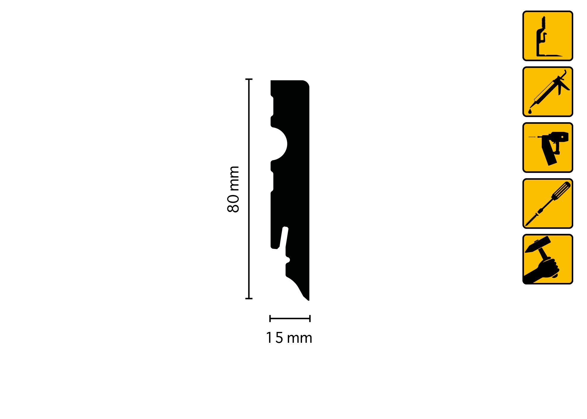 nestup Sockelleiste 1.5 cm, H: 1 NUS084 weiß 15x80x2500mm, Kiefer foliert, cm, Sockelleiste, Stück - L: 250