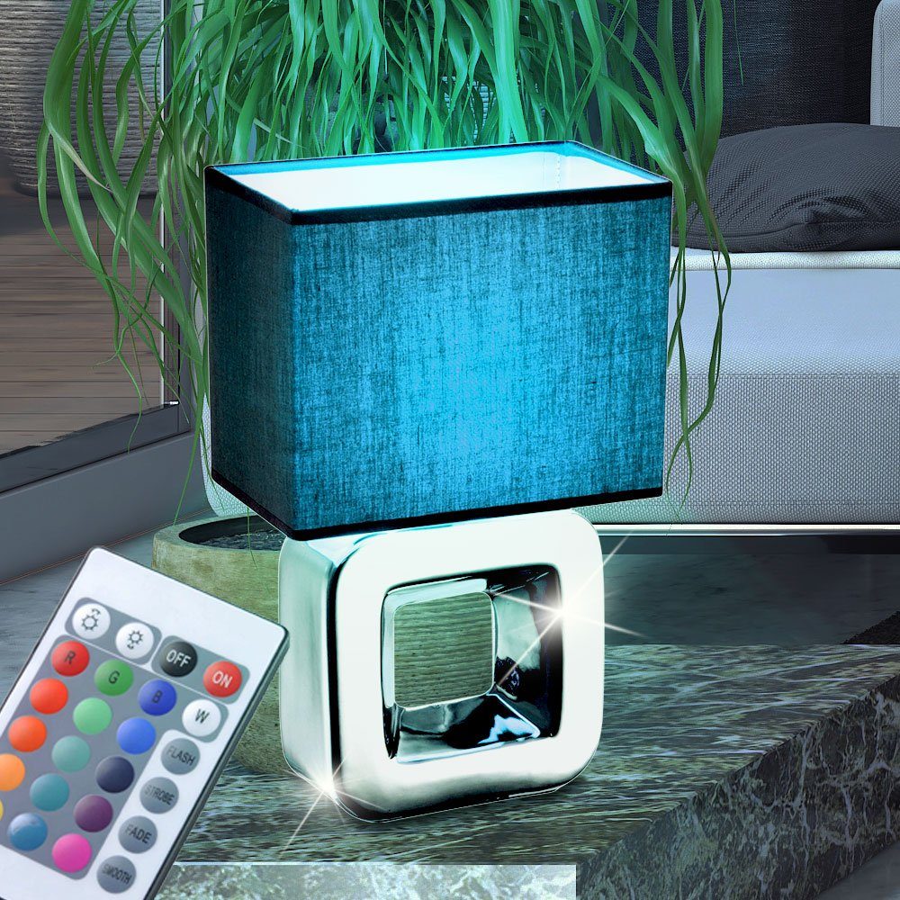 etc-shop LED Tischleuchte, Leuchtmittel inklusive, Warmweiß, Farbwechsel, Stoff Tisch Lampe Fernbedienung Wohn Raum Keramik Leuchte