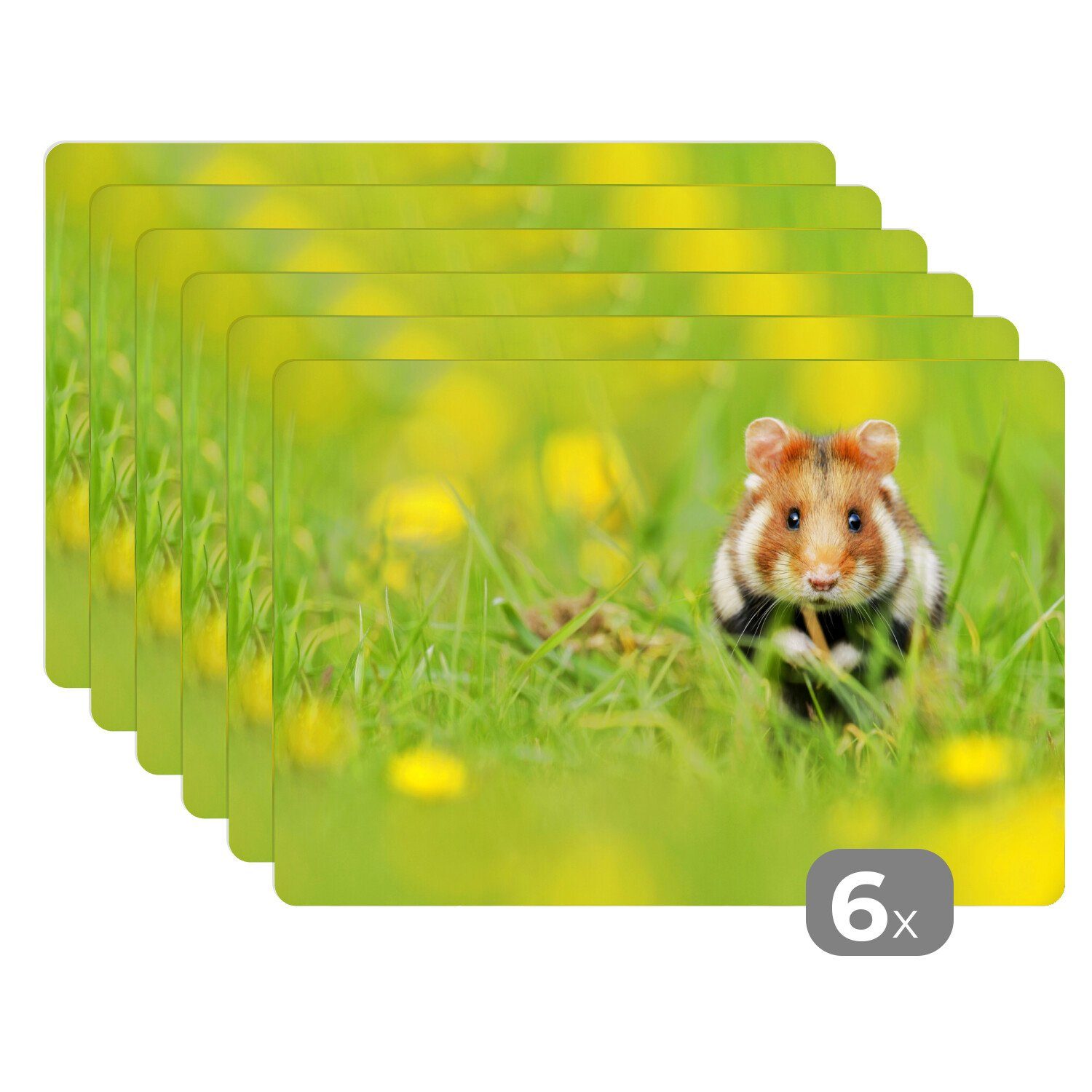 Platzset, Europäischer Hamster im Gras, MuchoWow, (6-St), Platzset, Platzdecken, Platzmatte, Tischmatten, Schmutzabweisend