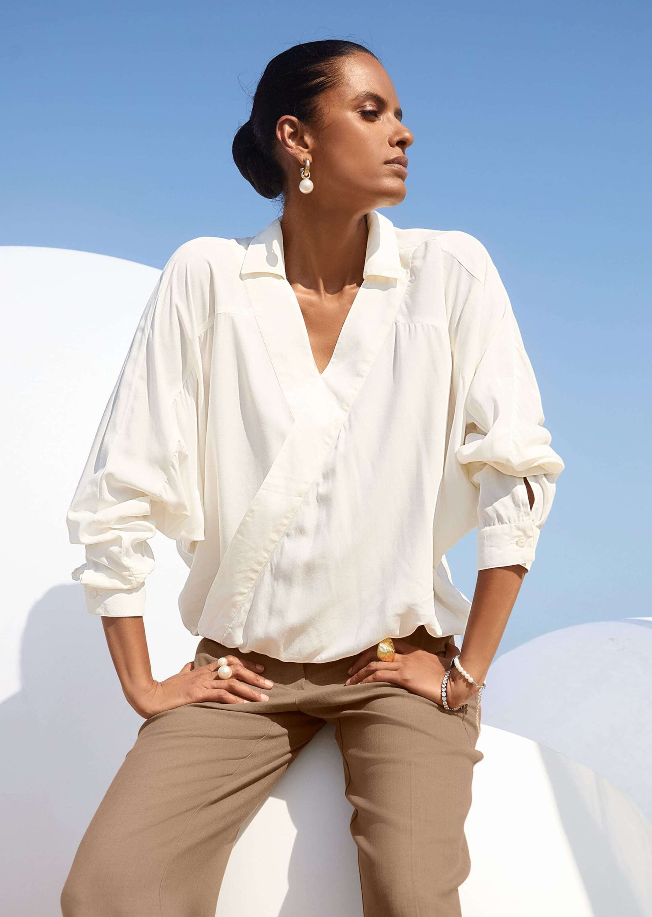 MADELEINE Langarmbluse Bluse im Wickel-Look