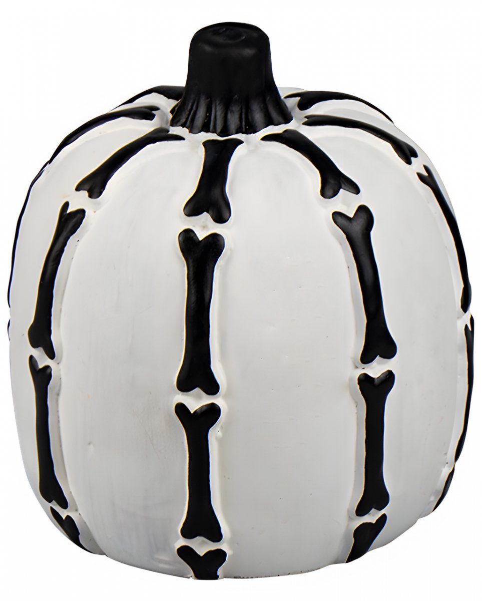 Horror-Shop Dekoobjekt Weißer Halloween Kürbis mit schwarzem Knochen Desi