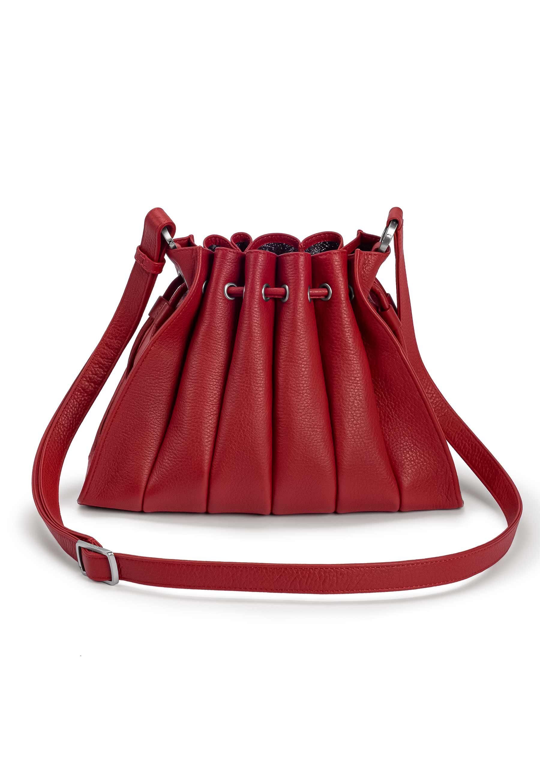 GRETCHEN Shoulderbag, Fächer-Optik rot-silberfarben Fan modischer Schultertasche in