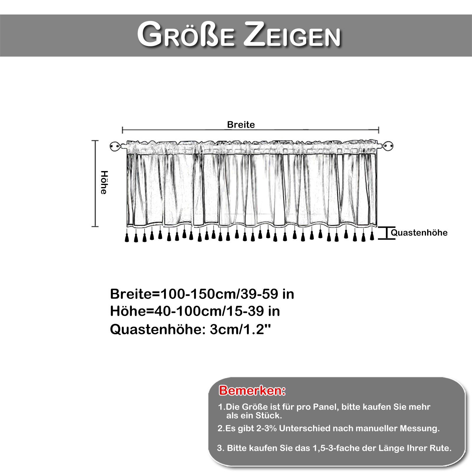 Scheibengardine Vintage, Deko, H×B: (2 St), Leinen, Bad Küche 40×100;40×150;100×100;100×150 Stabtasche, für Quasten, Rosnek, Tür Creme