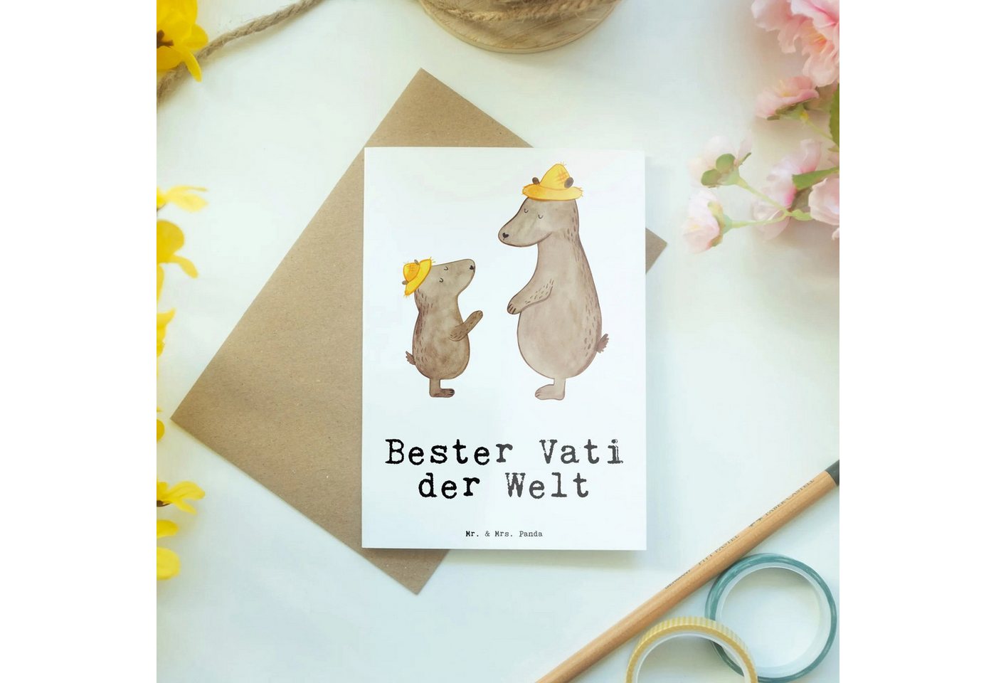 Thumbnail - Mr. & Mrs. Panda Grußkarte Bär Bester Vati der Welt - Weiß - Geschenk, Einladungskarte, Paps, Be, Einzigartiges Design