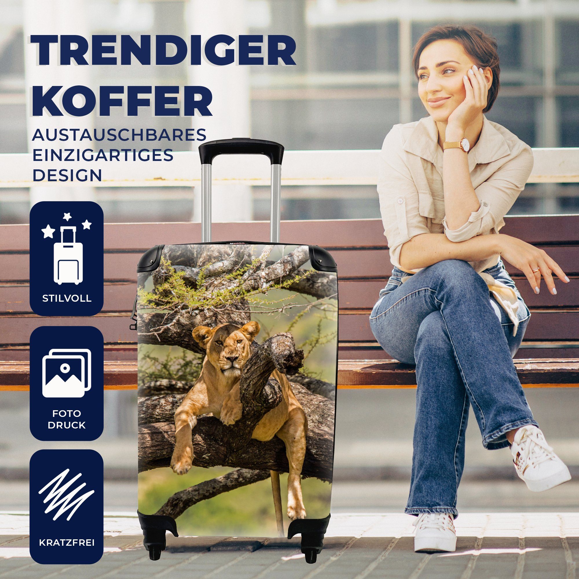 Ferien, mit für Reisekoffer MuchoWow Trolley, Rollen, Handgepäck 4 - Braun, Baum rollen, Handgepäckkoffer Löwe Reisetasche -