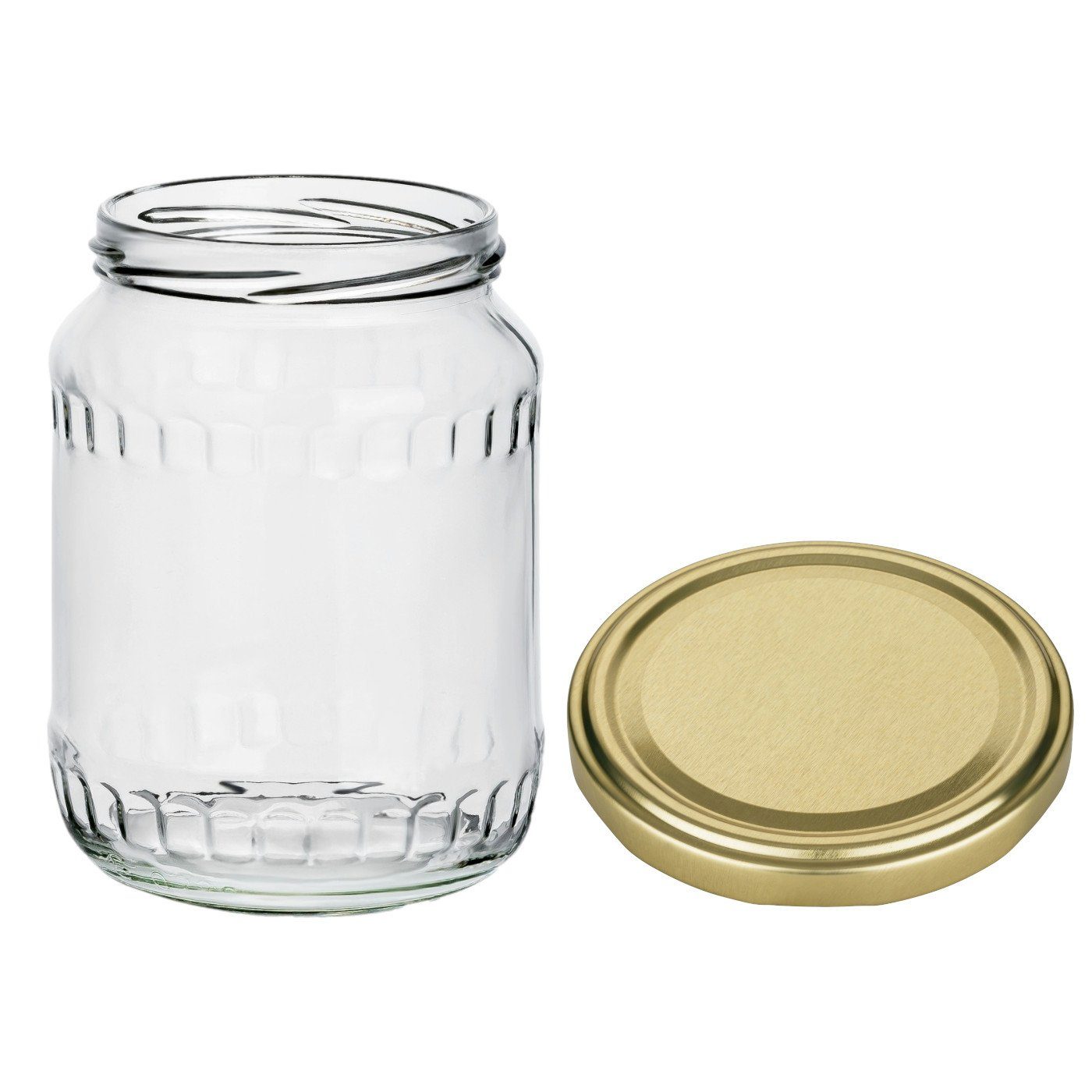 gouveo Einmachglas Vorratsgläser 720 ml Klassik mit Schraub-Deckel - Große Einmachgläser, (12-tlg., Goldfarben)