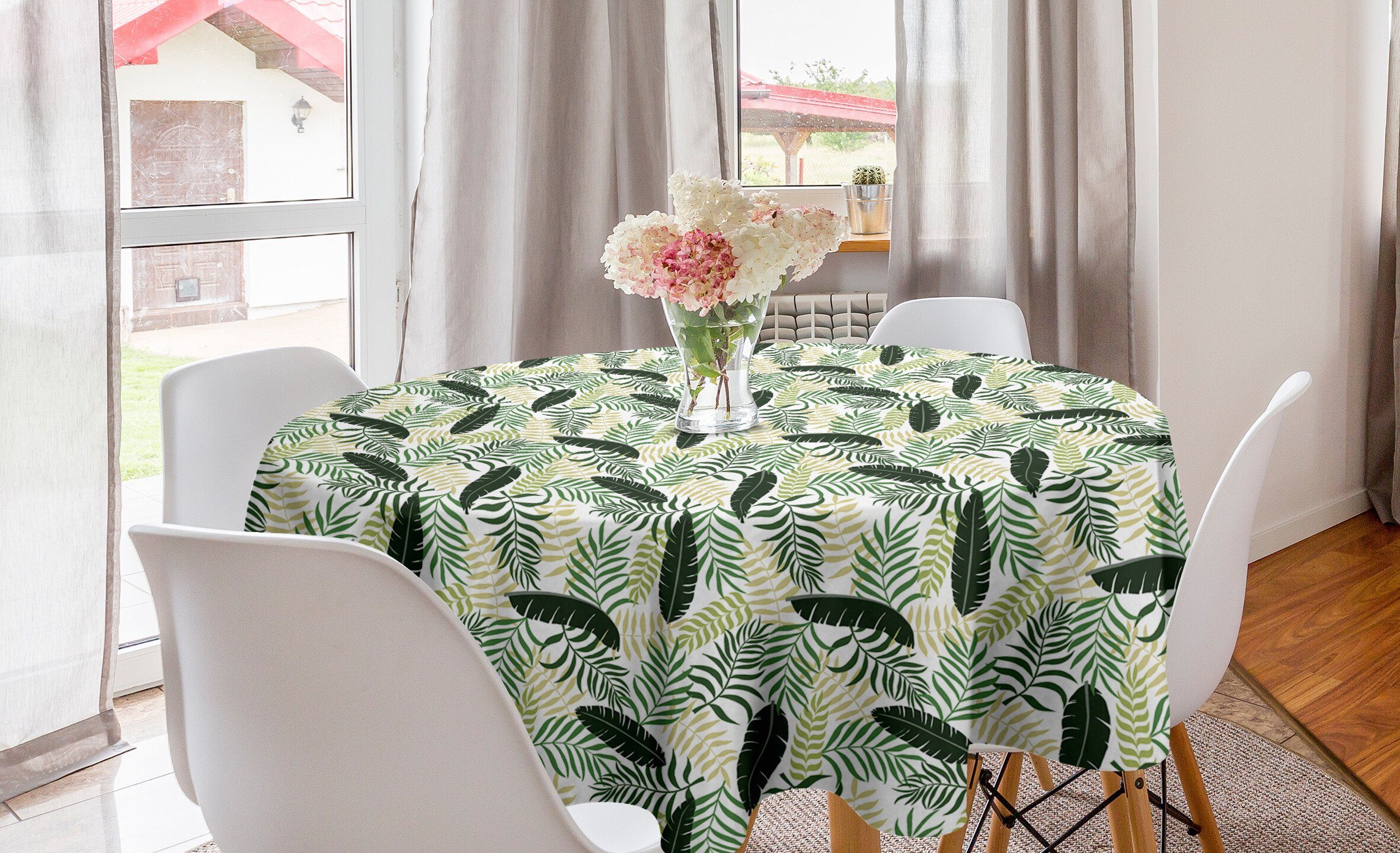 Abakuhaus Tischdecke Kreis Tischdecke Abdeckung für Esszimmer Küche Dekoration, Botanisch Monstera Fan Palm Leaves