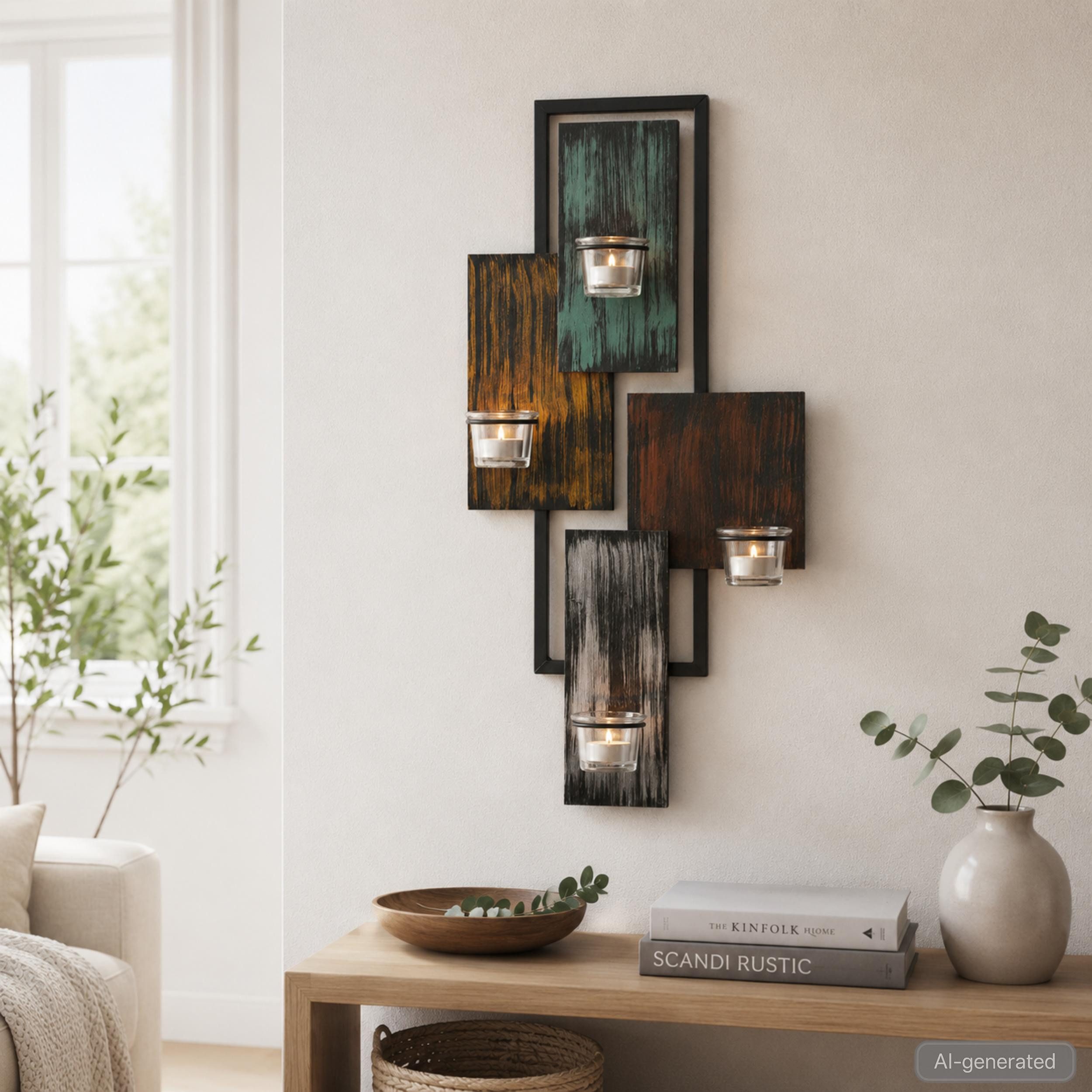 DanDiBo Teelichthalter Abstrakt Metall Wand Schwarz 60 cm Wandteelichthalter, hochwertige Verarbeitung Kerzenhalter Wandkerzenhalter Wandleuchter