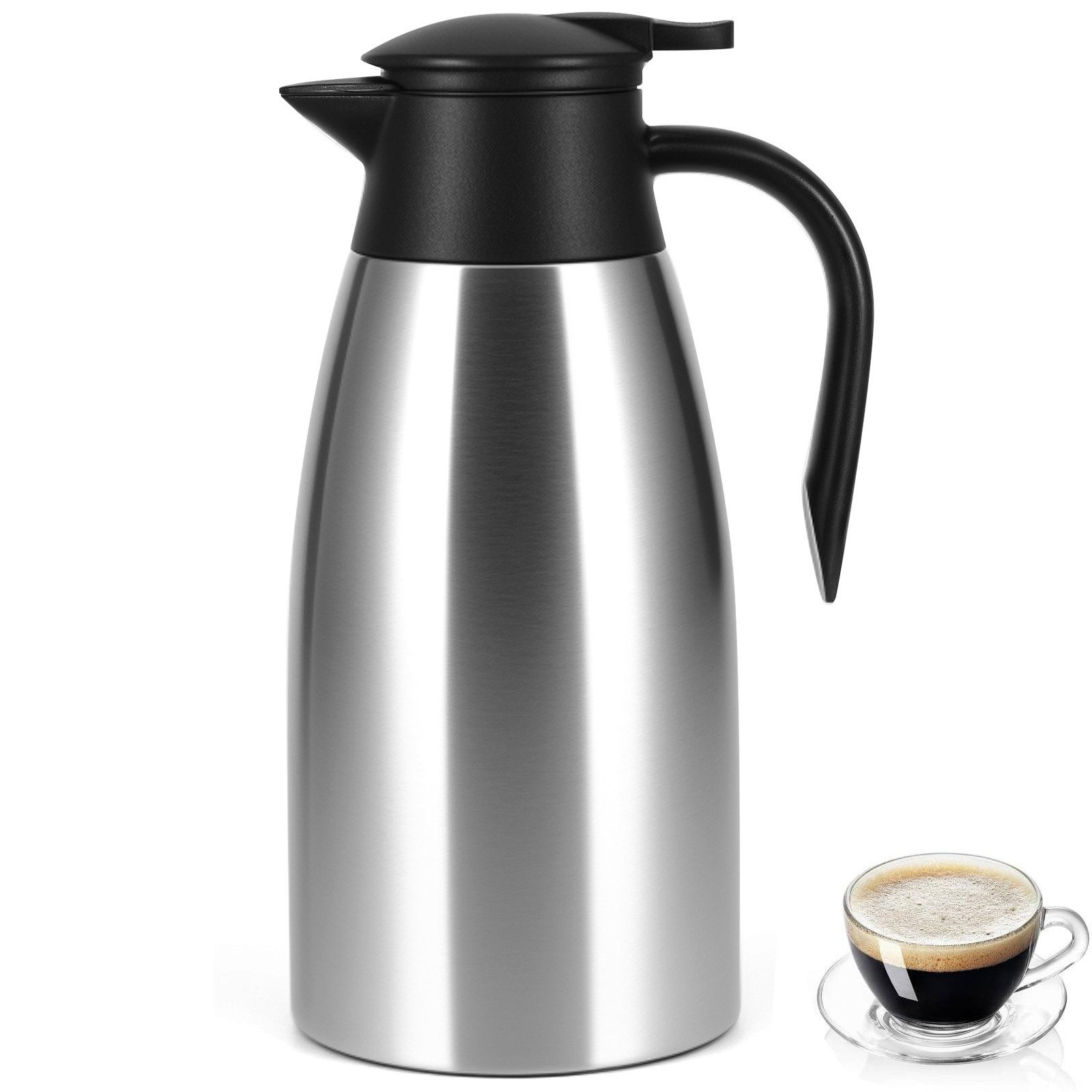 BlingBin Isolierkanne 2,1L Thermoskanne Edelstahl Doppelwandige Vakuumisolierung Kaffeekanne, 2.1 l, (304 Edelstahl Isolierte Isolierkanne, 1-St., Thermoskanne 29 × 13 cm), 24 Stunden Wärmedämmung,für Wasserkocher,Teekannen und Kaffeemaschinen