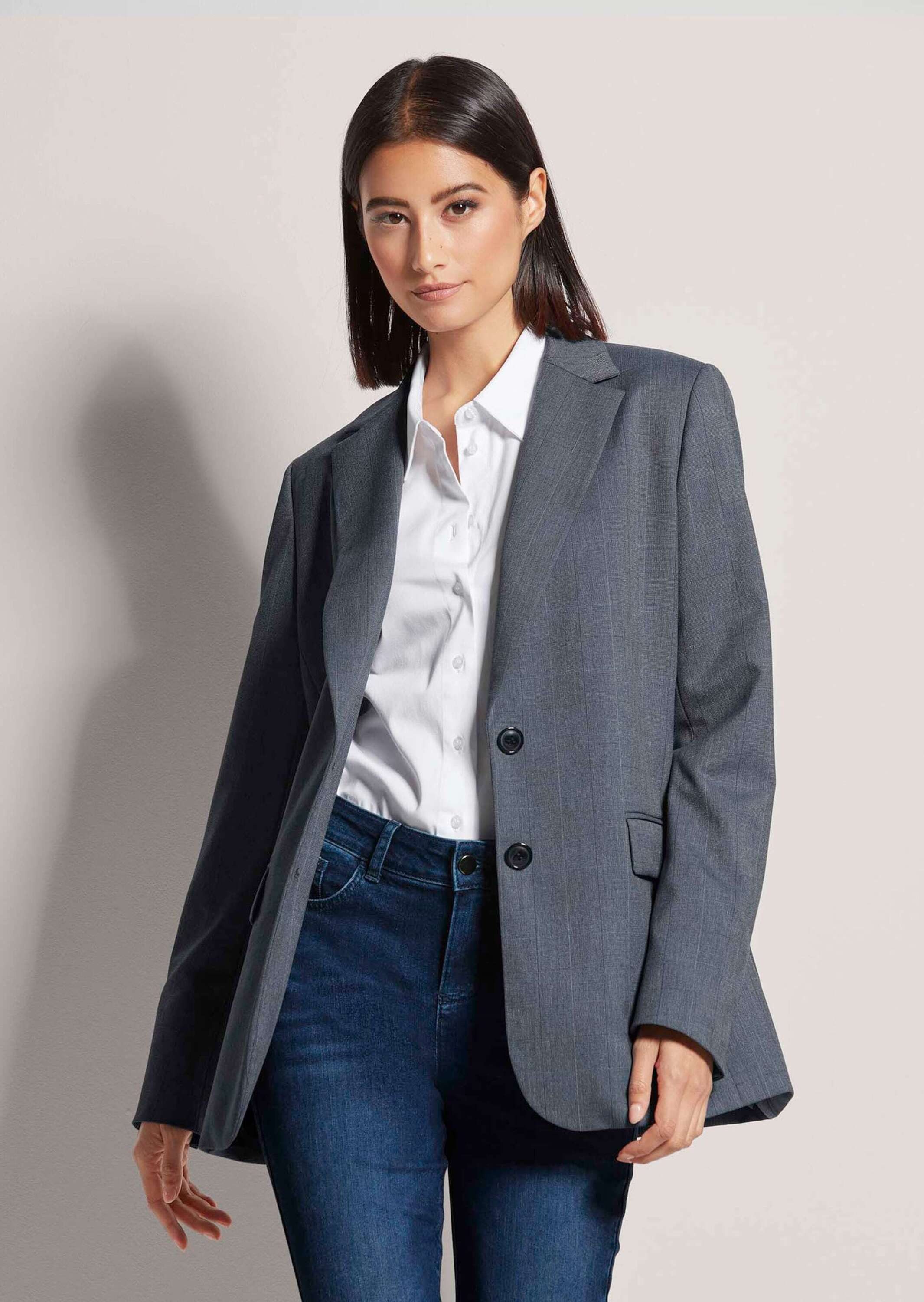 Kurzblazer Legerer Longblazer mit dezentem Karomuster