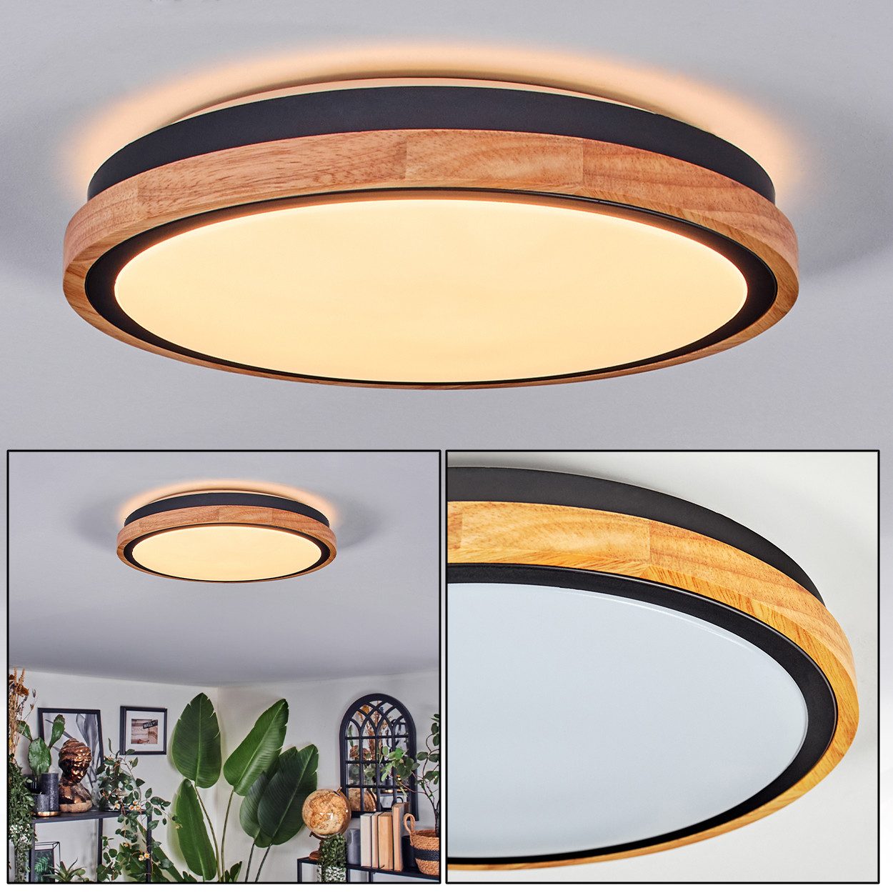 hofstein Deckenleuchte Deckenlampe aus Metall/Holz/Kunststoff in günstig online kaufen