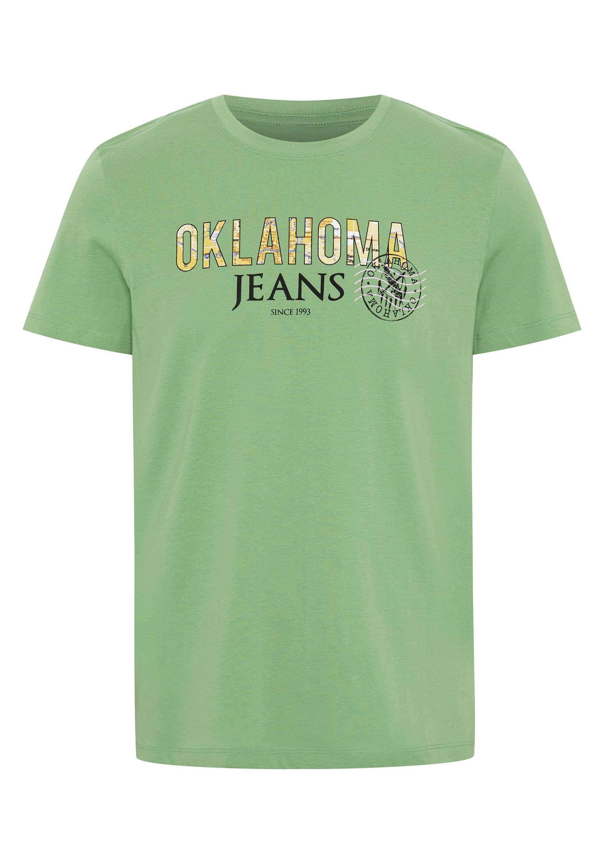 Oklahoma Jeans Print-Shirt mit Label-Print im City-Map-Look 16-6116 Shale Green