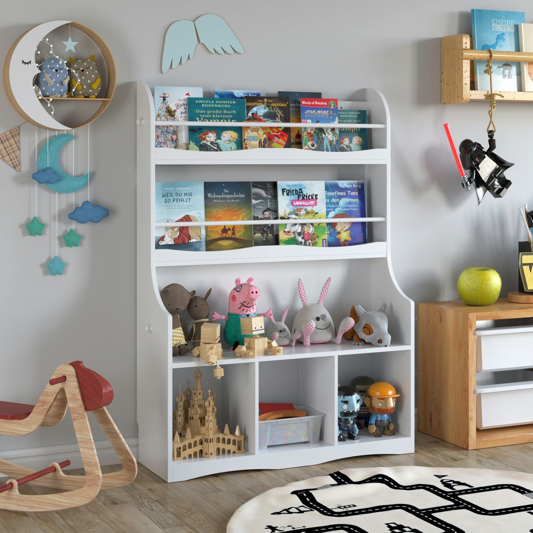 Homfa Bücherregal, Kinderregal mit Hängefächer Kommode Sideboard