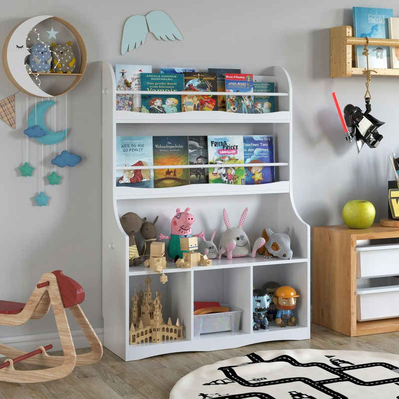 Homfa Bücherregal, Kinderregal mit 4 Regalböden und 2 Hängefächer Regal für Kinder Kommode Sideboard