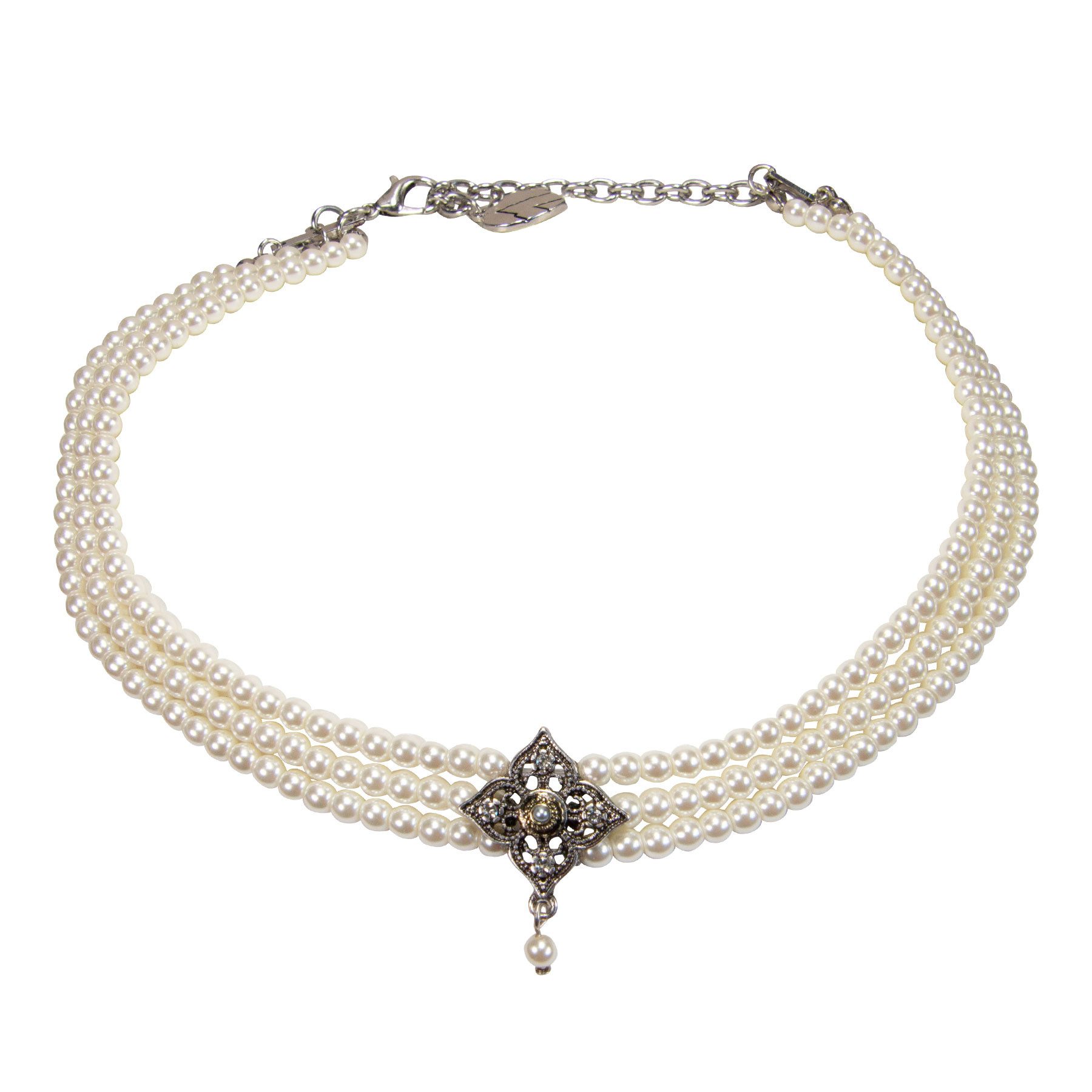 Alpenflüstern Collier Trachten-Perlen-Kropfkette Louisa (creme-weiß), - nostalgische Trachtenkette, eleganter Damen-Trachtenschmuck, Dirndlk