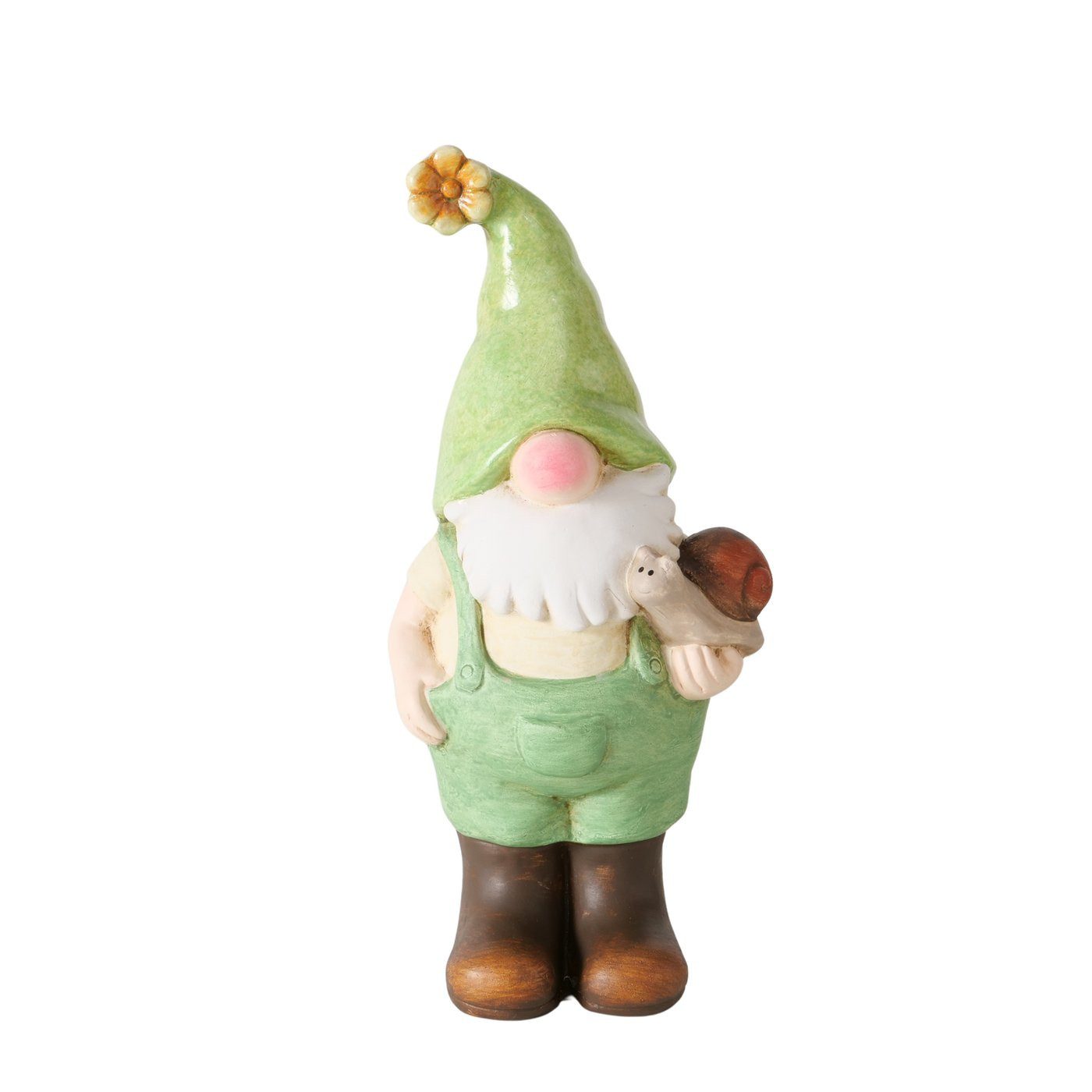 BOLTZE Gartenfigur Gartenzwerg mit Grünem Hut & Weißem Bart – Mit Schnecke oder Frosch, (1 St)