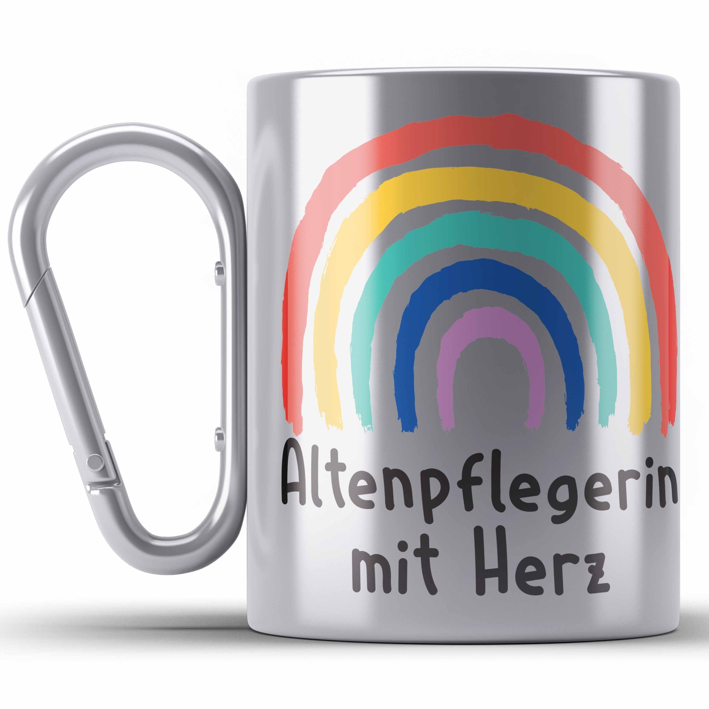 Trendation Thermotasse Altenpflegerin mit Herz Edelstahl Tasse Geschenk