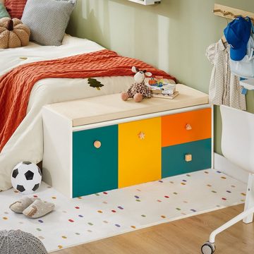 SoBuy Sitzbank KMB82, Kinder Spielzeugtruhe Schuhbank Spielzeug Aufbewahrungsbox mit Rollen