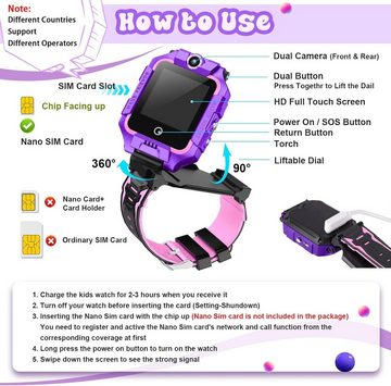 LiveGo Smartwatch (SIM-Karte), Kinder uhr mit GPS-Tracker 4G Video & Telefonanruf mit 360° Drehung