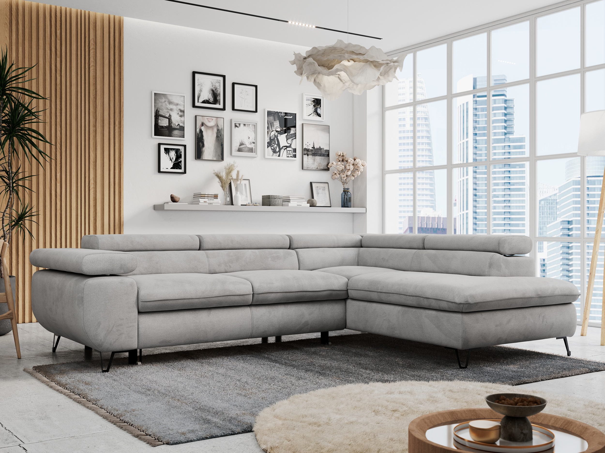 MKS MÖBEL Ecksofa PETER L, Set, Ecksofa L-form, HR35-Schaum, Wellenfederkern, Bettfunktion, Einstellbare Kopfstützen, Bettkasten