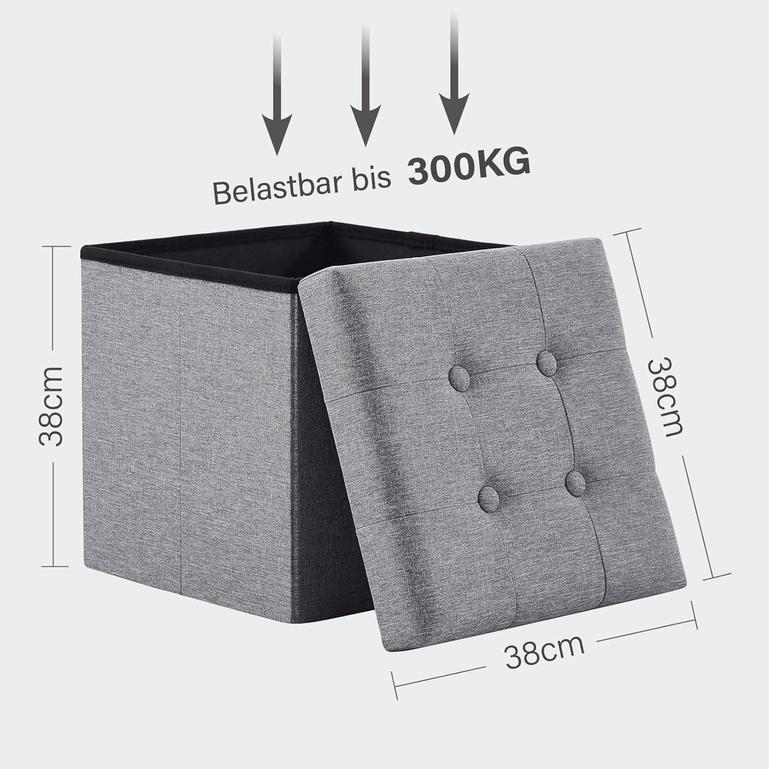 Zedelmaier Sitzbank mit Stauraum Fußbank klappbare Aufbewahrungsbox aus Leinen, belastbar bis 300 kg, als Fußbank, Nachttisch oder Sitzwürfel – Bild 5 von 5