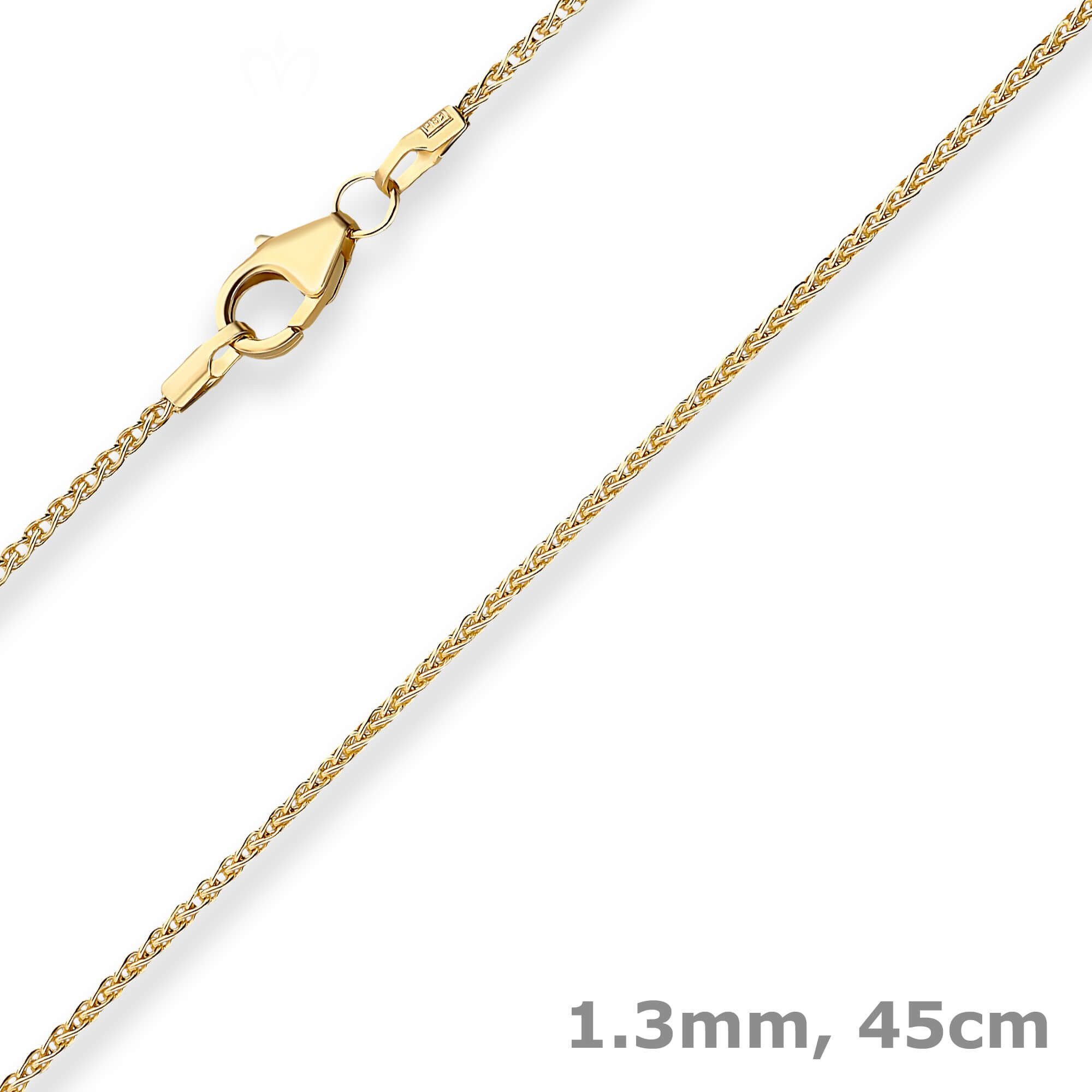 Schmuck Krone Goldkette 1,3mm Zopfkette aus 585 Gelbgold 45cm, Gold 585