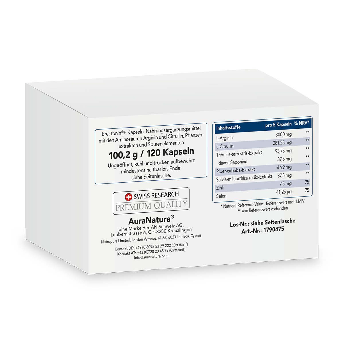 Aura Natura Aura Natura Erectonin Plus, L-Arginin Kapseln mit Zink & Selen Kapseln, 1 er 120 St., L-Arginin Kapseln
