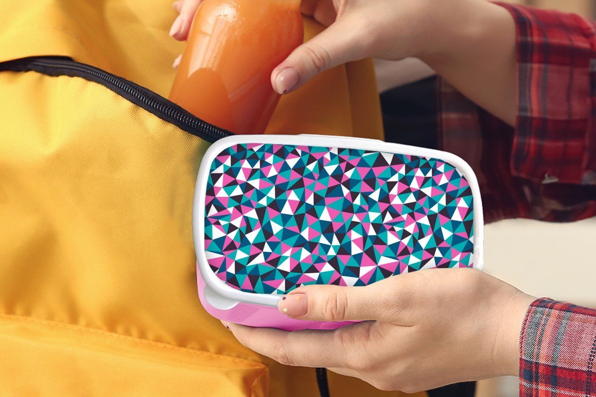 - Kunststoff Lunchbox - Blau - Rosa (2-tlg), Snackbox, Mädchen, MuchoWow für Brotdose Kunststoff, Muster, Weiß - Brotbox Geometrie Kinder, Erwachsene,