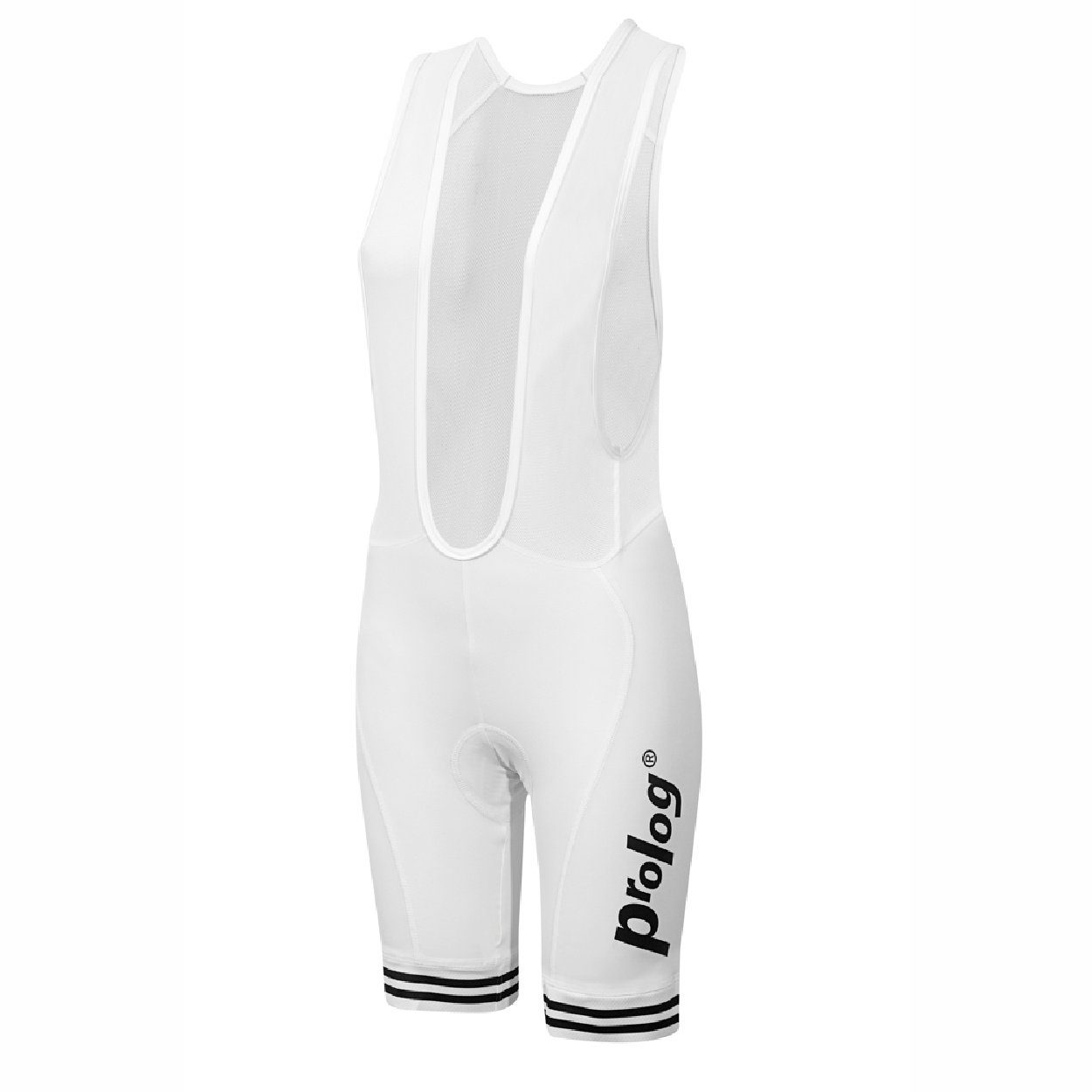 prolog cycling wear Bikerhose Fahrradhose Damen kurz mit Träger „bib 1-White“ Weiß, gepolstert 8 Std. Radmarathon Sitzpolster, bequeme luftdurchlässige Netzträger