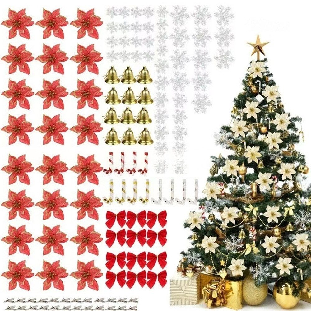 Coonoor Christbaumschmuck 120 Stück Weihnachtsbaum Künstliche Blumen set, für die Weihnachtsbaumdekoration