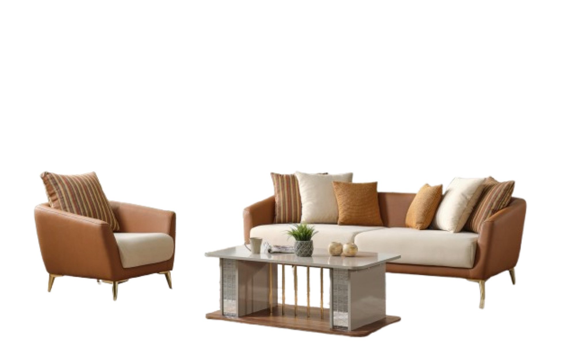 Xlmoebel Polstergarnitur Elegante Wohnzimmereinrichtung Set 3+1+Couch Tisch, (3-tlg., 1x Sofa 3 Sitzer + 1x Sessel + 1x Couchtisch), Hergestellt in Europa