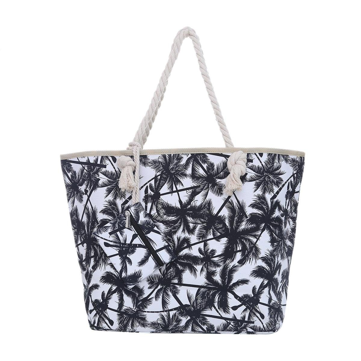 DonDon Strandtasche Shopper Schultertasche Beach Motive Reißverschluss, weiß-Schwarz (2-tlg), mit Strandtasche, tolle Style Große