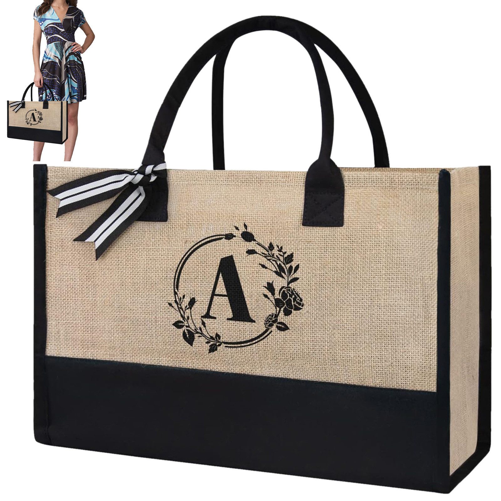 REDOM Tragetasche Buchstabentasche Stofftasche Freizeittasche Damen Canvas Tote Bag (Zeitungskorb Einkaufstasche Bag mit Top Griff, Schultertasche), für Damen Frauen Freizeit Arbeit Büro Party Spaziergang