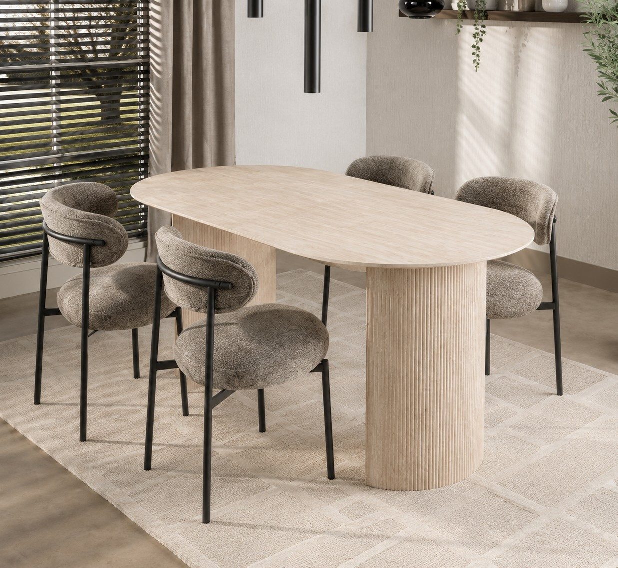 Maison ESTO Esstisch VELARO Esszimmertisch 180x90 cm oval Keramik Travertin Optik beige, Hochwertige Keramikoberfläche