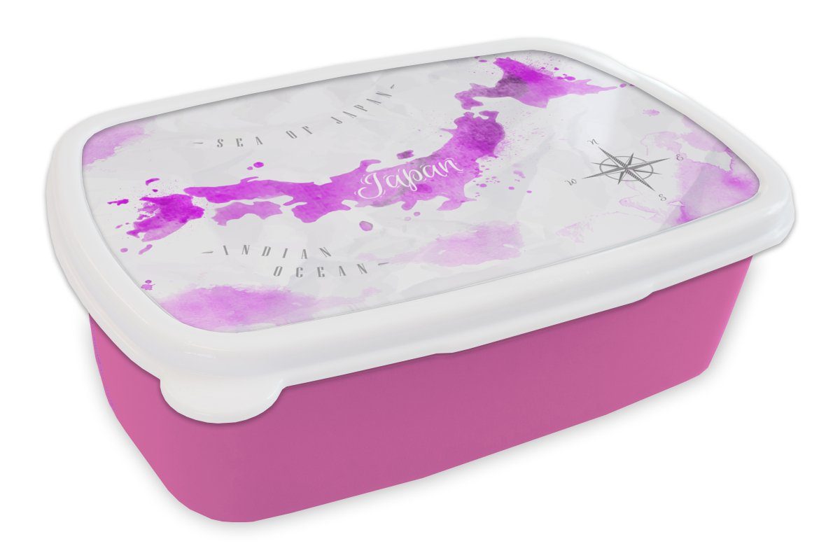 Snackbox, Mädchen, für Japan Kunststoff, Brotdose Erwachsene, Brotbox Karten rosa Kinder, - (2-tlg), - MuchoWow Lunchbox Kunststoff Ölfarbe,