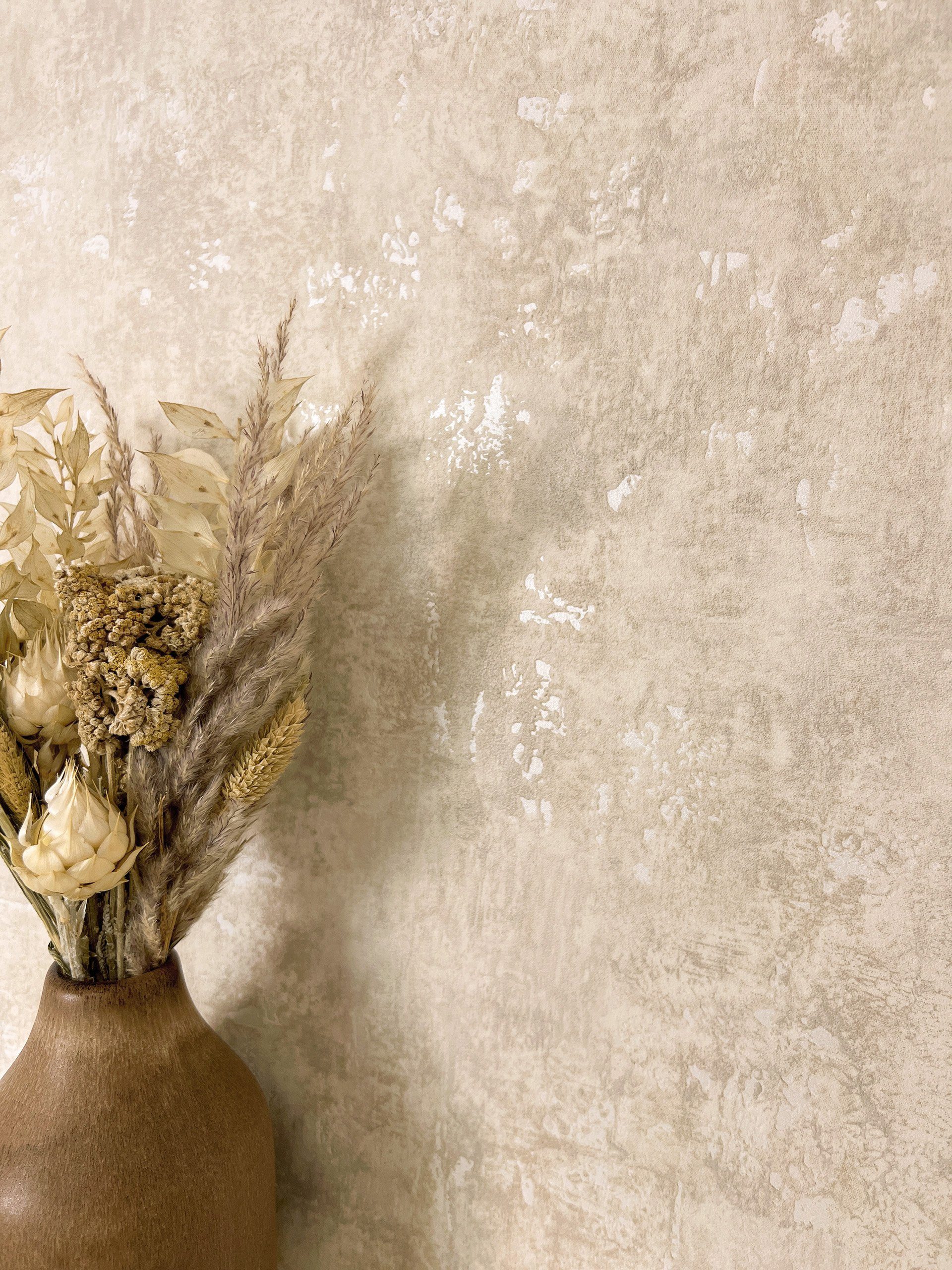 Newroom Vliestapete, Beige Tapete Modern Beton - Betonwand Glanztapete Crem günstig online kaufen