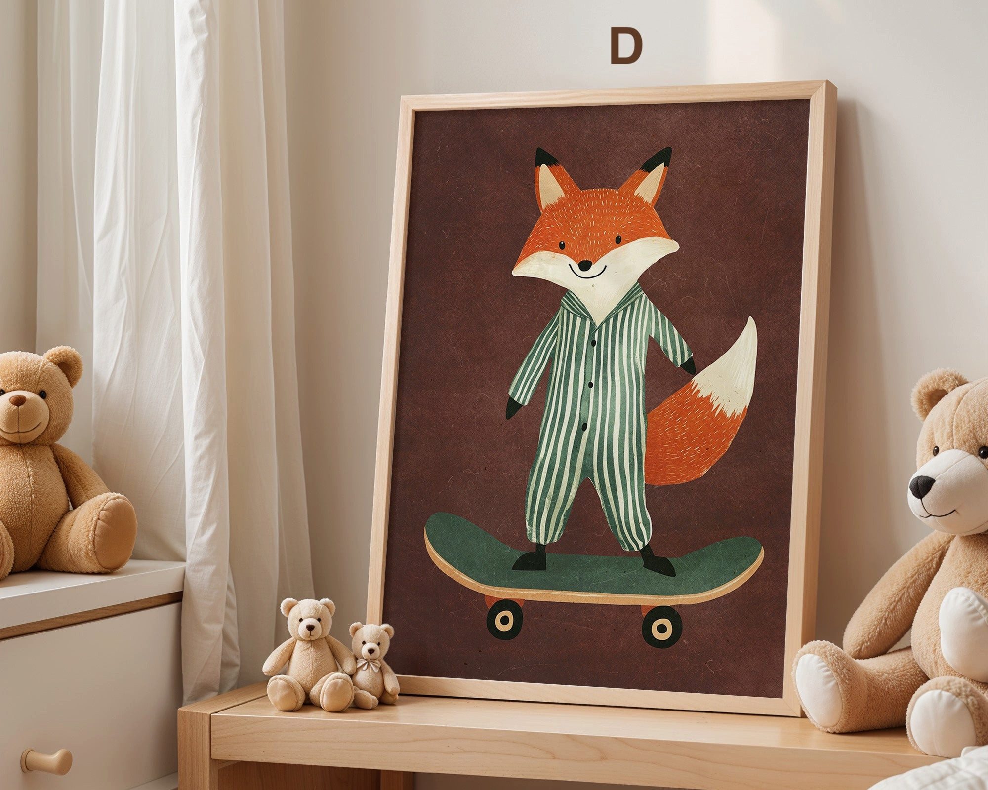 JUSTGOODMOOD Poster Skateboard Waldtiere Kinderzimmer · Geschenkidee, D (1 St), verschiedene Größen wählbar