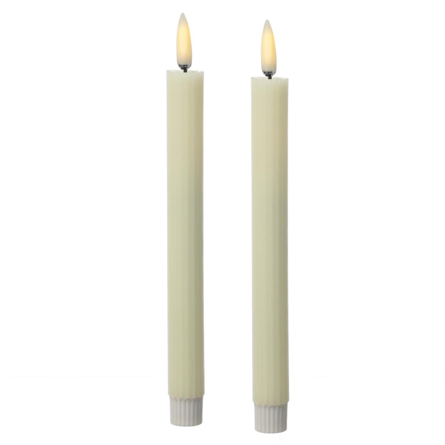 LED-Kerze LED Stabkerzen gerillt Tafelkerzen Dinner Spitzkerzen 25cm creme 2St.