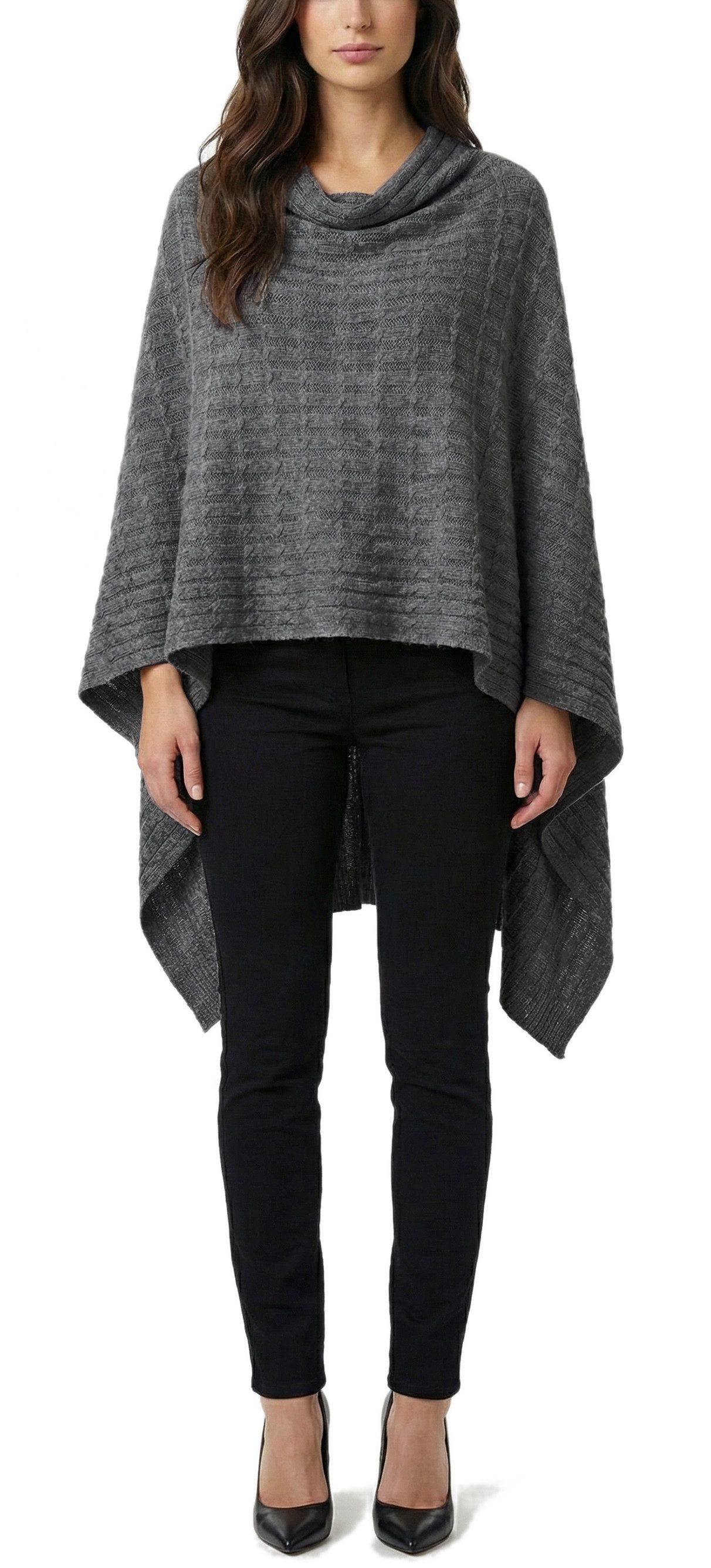 dy_mode Strickponcho Damen Strickponcho in Langgröße Elegantes Cape Überwurf in Unifarben