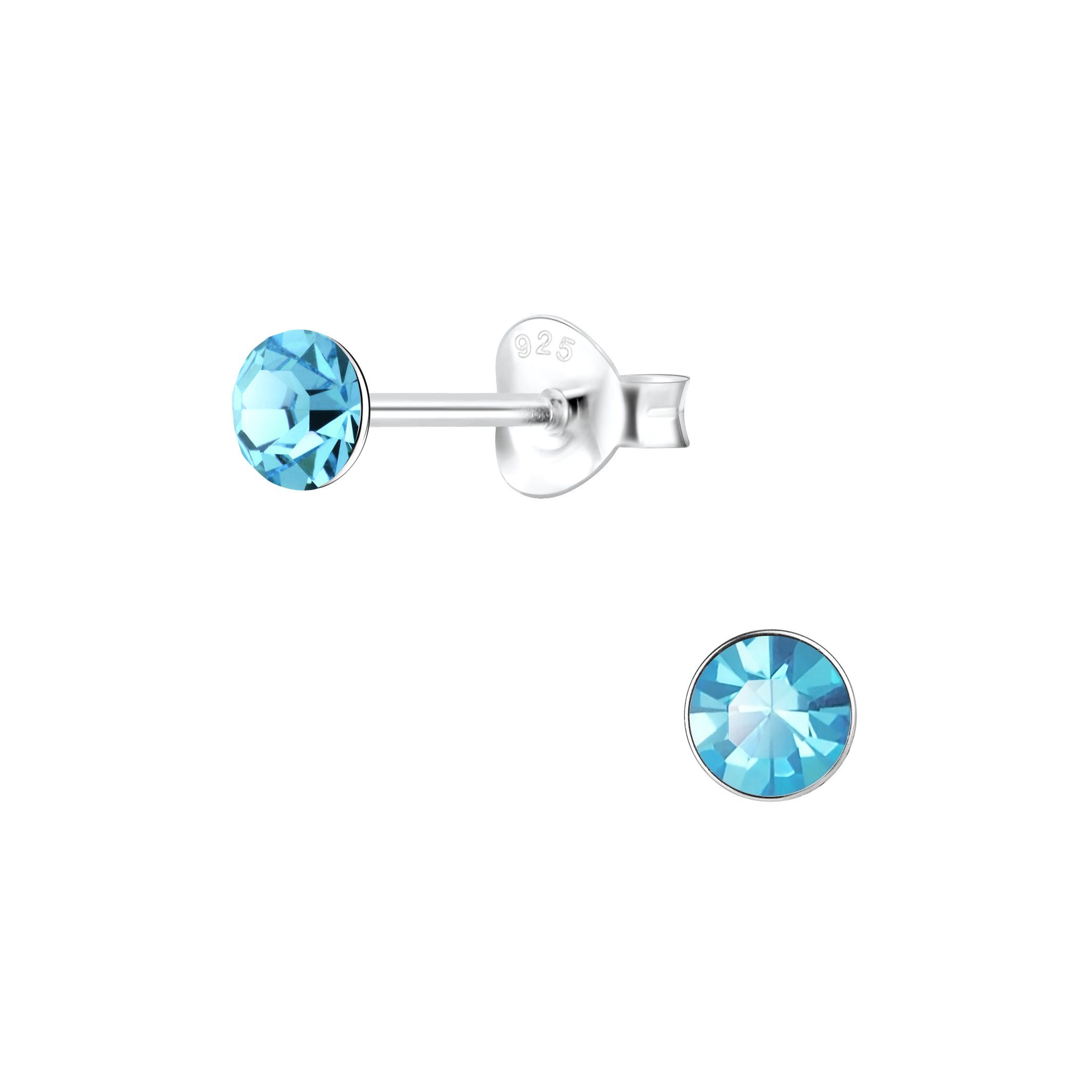 ALEXANDER YORK Paar Ohrstecker KRISTALL 4 mm aqua, 2-tlg., 925 Sterling Silber